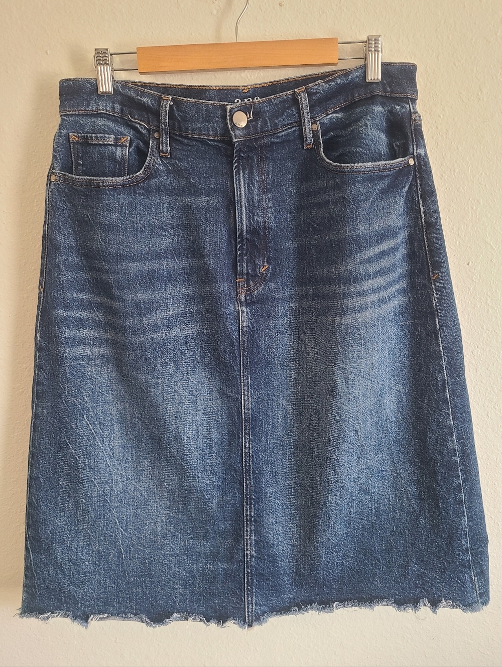 A.n.a. Denim Jean High Rise Skirt a-line Raw Hem Modest Midi Knee Length